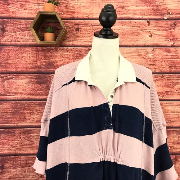 Free People Striped Yuki Oversized Polo Shirt M - Picture 3 of 8